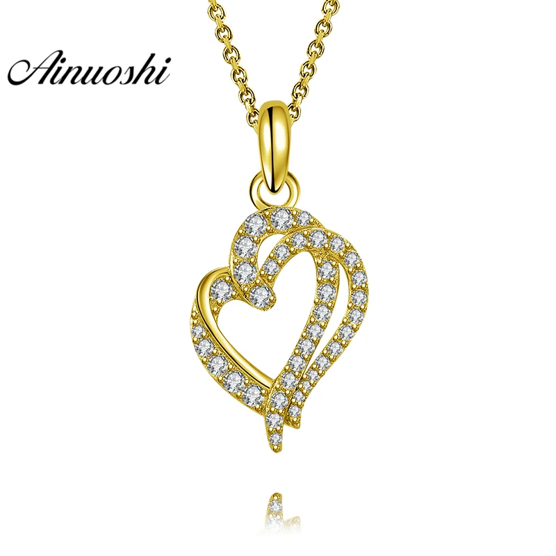 

AINUOSHI 10K Solid Yellow Gold Pendant Double Hearts SONA Diamond Twisted Hearts Real Gold Lovers' Gift 1.9g Separate Pendant