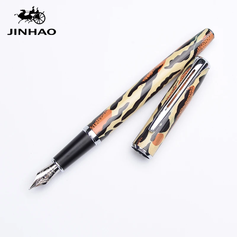 Новинка Jinhao благородная леопардовая перьевая ручка 0,38 мм и 0,5 мм чернильная ручка подарок высокое качество студенческие принадлежности каллиграфия ручки - Цвет: 996huangbaowen