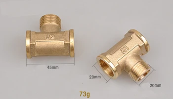 

2pcs 1/2" Female Male Female Tube Connectors Copper Thickening Pipe Gas Pipe Fittings Copper Tee