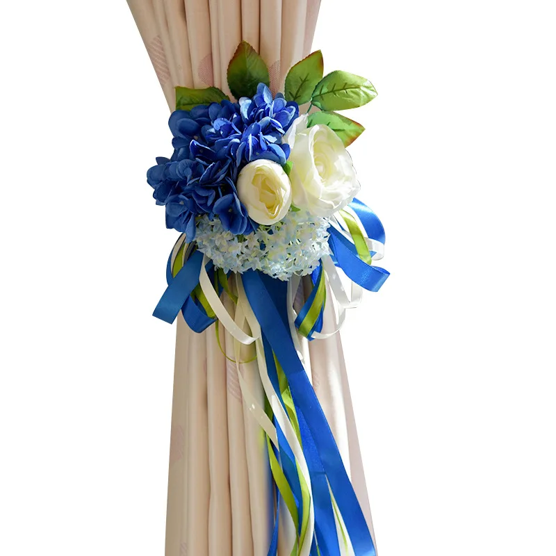  Wedding Bouquet Roses Artificial Flowers Ribbon Blue Hydrangea (12)