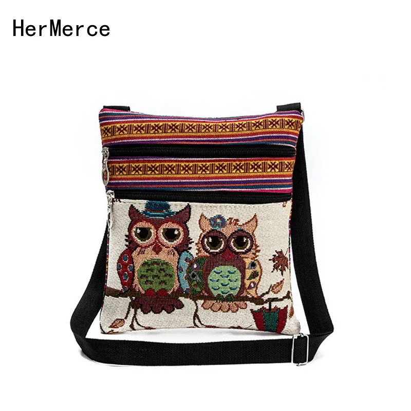 

National style double zipper owl jacquard shoulder diagonal package female ultra light cross-border section postman handbag