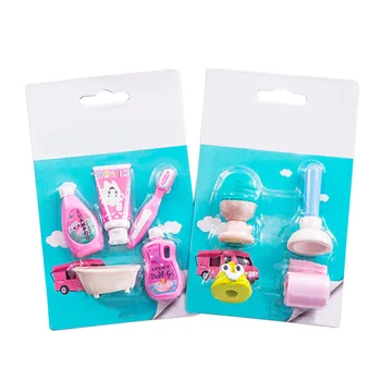 

4pcs/set Bathroom Series Toilet Bath Crock Toothbrush Shape Rubber Eraser Stationery School Supplies Papelaria Kids Gifts Random