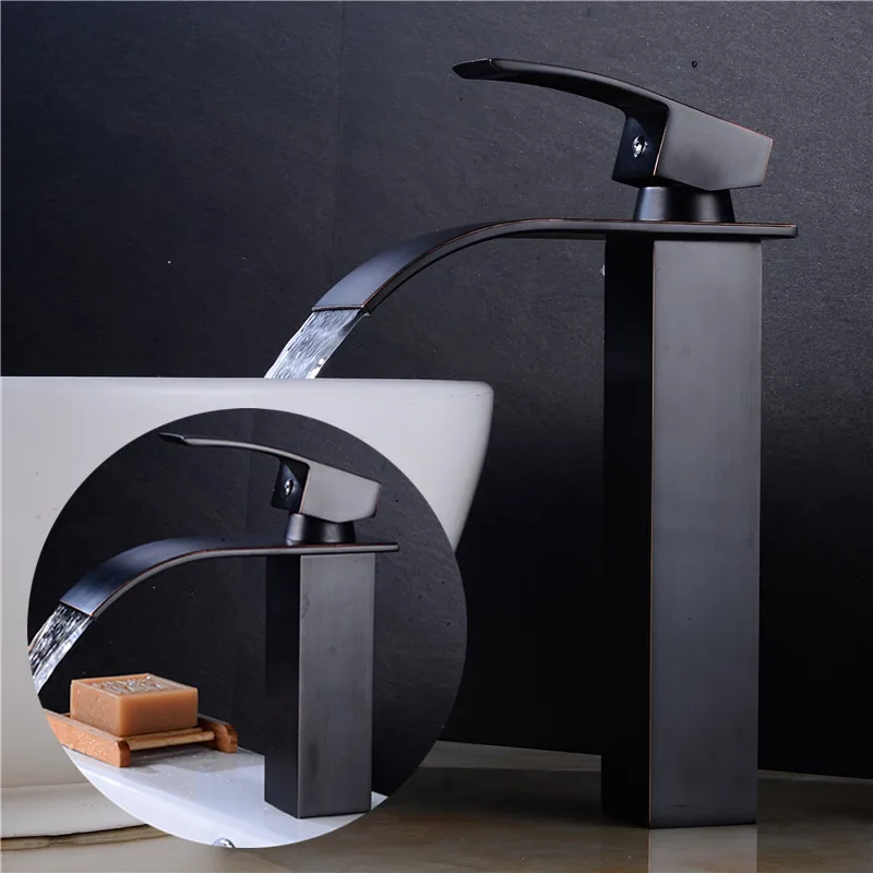 

Basin faucet Black Oil Brushed Brass bathroom faucet single handle Luxury waterfall faucet