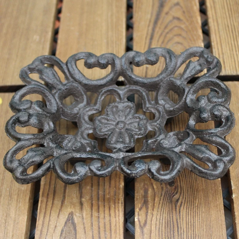 Vintage Rectangle Cast Iron Soap Holder With Hollow Flower Pattern Farm House Accents Handmade Home Garden Tabletop Decor Dish 3