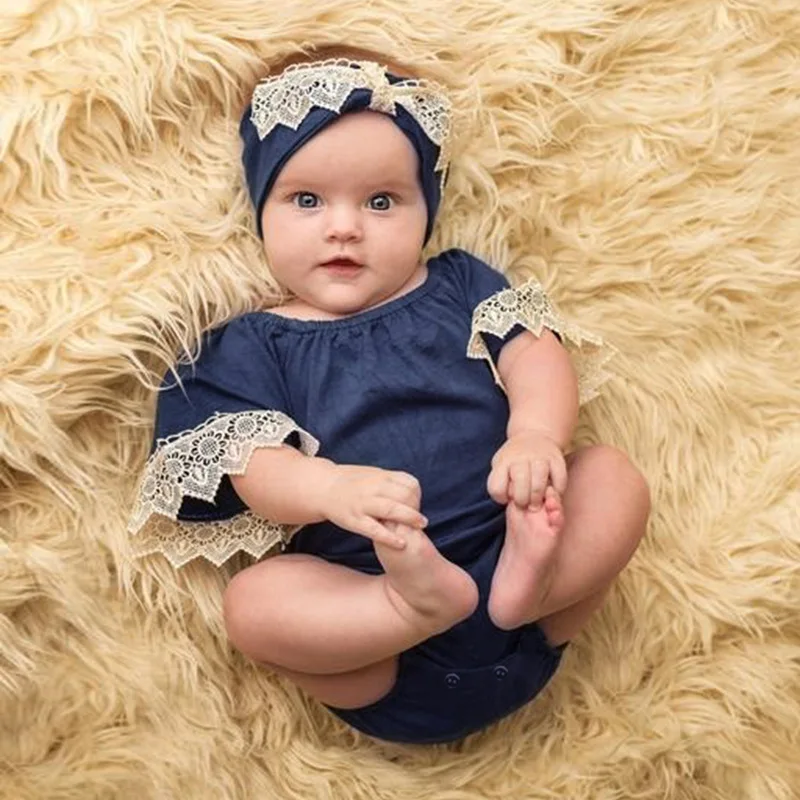 

Lace Flying Sleeve Baby Clothing Newborn Baby Girls Romper Jumpsuit Outfits Sunsuit Clothes 0-24M