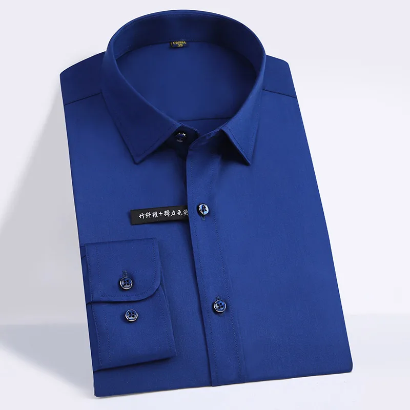 Мужские рубашки с длинным рукавом высокого качества однотонные деловые нежелезные рубашки Удобная бамбуковая одежда новая модная дизайнерская - Цвет: PJZL08