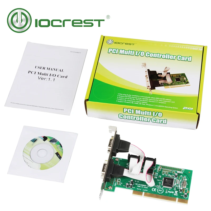 IOCREST Moschip 9865 чипсет PCI 2 Последовательный rs232 db9 com порты контроллер карты с низкопрофильным кронштейном