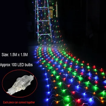 

US Plug 1.5M*1.5M LED Mesh Lights Christmas Wedding Party Lighting Garden Backyard Decor Colorful