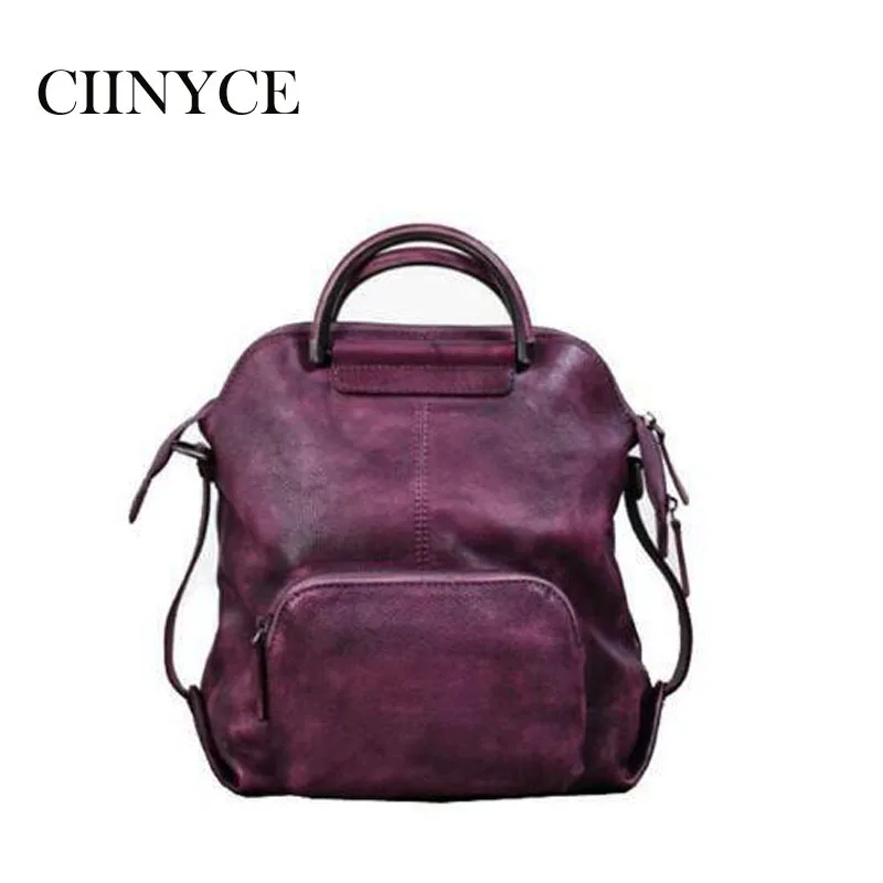 

Real Cowhide Genuine Leather Back pack Women's Vintage Handbags Travel School Bags Soft Cow Skin Female Laptop Rucksack Totes