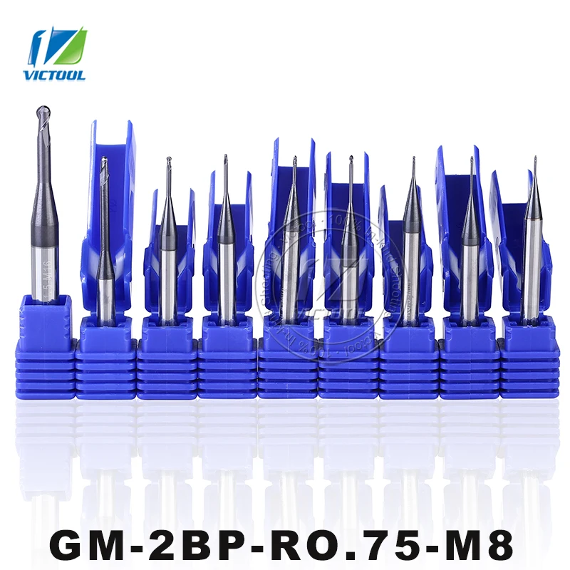 

5pcs/Lot GM-2BP-R0.75-M08 2-Flute Ball Nose End Mills Straight Shank Long Neck Short Cutting Edge Tools Machining for Cast iron
