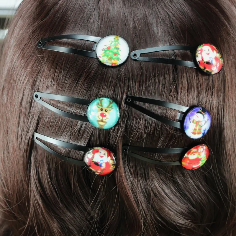 

isnice 5pcs/lot Hair Clip with Glass cabochon, Christmas Gift ,New 2018 Hair accessories, Black Hairgrips for Girls