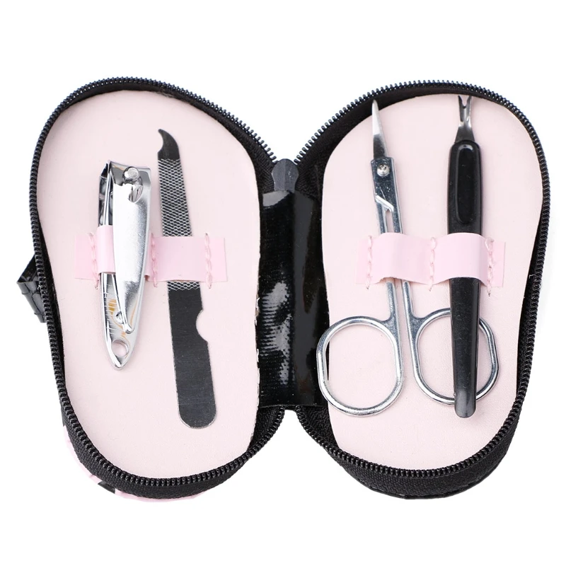 

4 pcs/set slippers shaped Nail Art Manicure Set Nail Care Tools with Mini Finger Nail Cutter Clipper File Scissor Tweezers Color