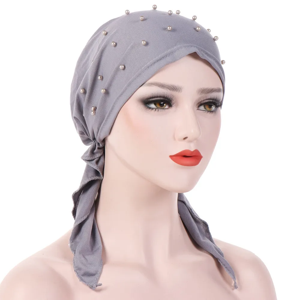 

Women India Beading Muslim Stretch Turban Hat Cotton Hair Loss Head Scarf Wrap cachecol feminino inverno bonnet fille