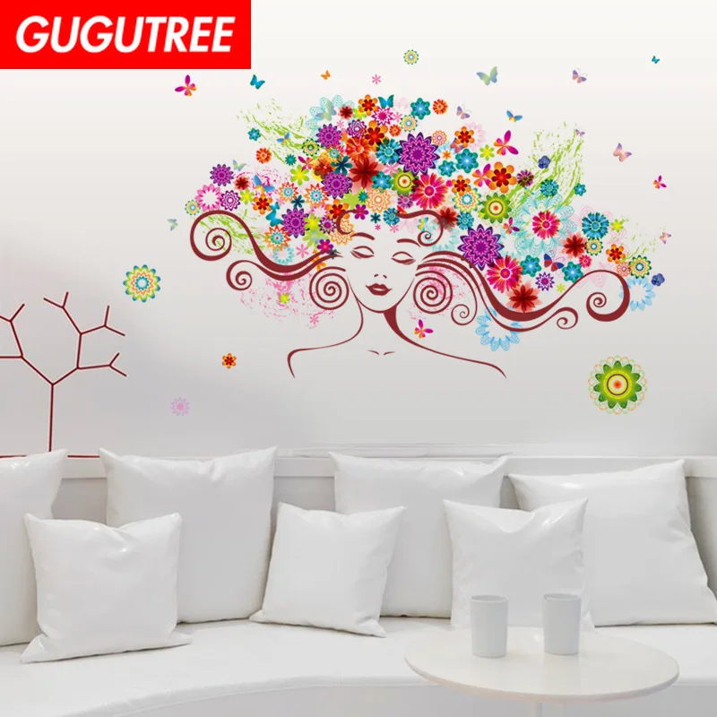 

Decorate belle girls flower art wall sticker decoration Decals mural painting Removable Decor Wallpaper LF-1797