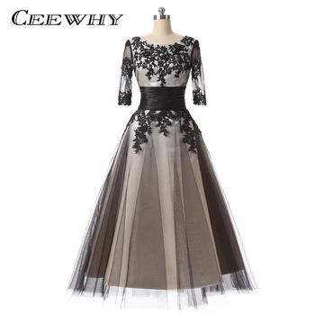 

CEEWHY Half Sleeves Vintage Elegant Mid-long Coktail Dresses 2019 Embroidery Robe de Party Prom Dress Special Occasion Gowns