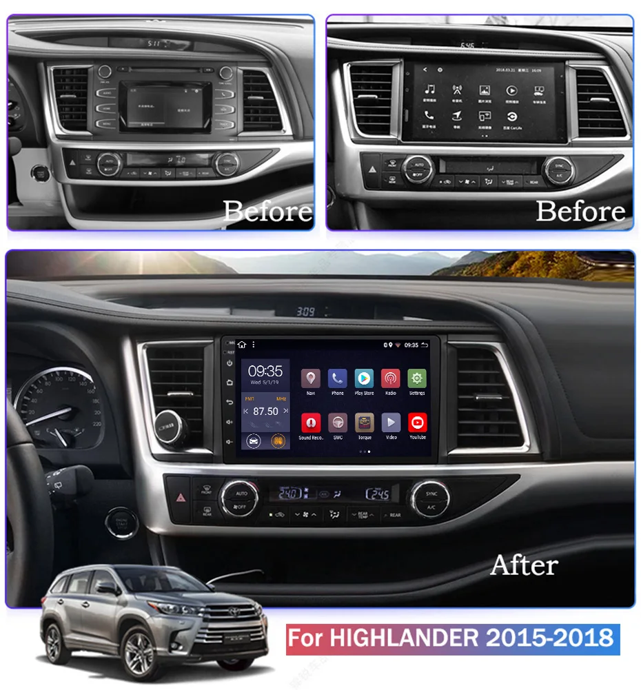 Clearance 10.1inch 2.5D IPS HD multi-touch screen Android8.1 2G RAM 32G ROM NAVI with BT USB WIFI SWC For Toyota highlander 2015-2018 1