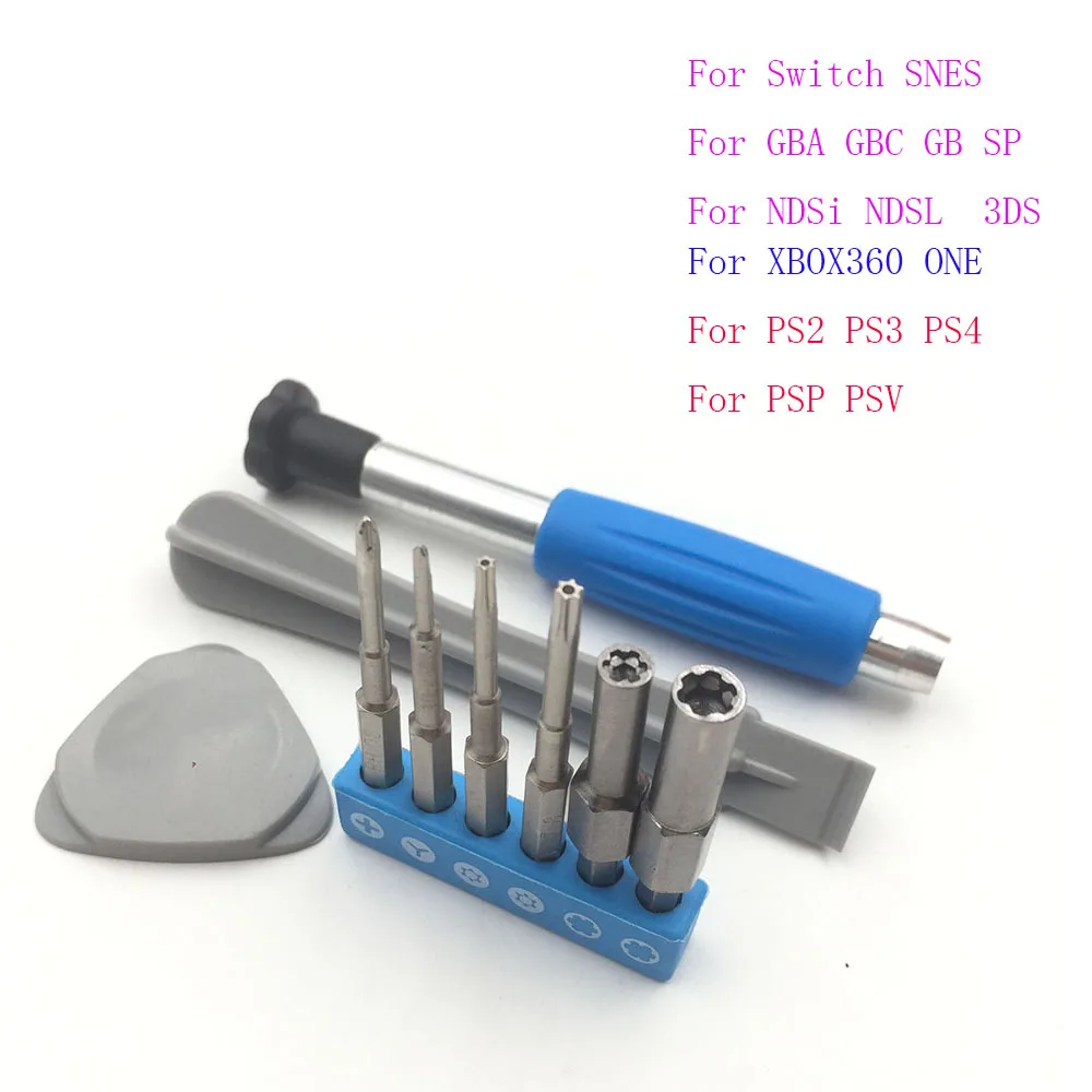 

10sets Universal Tool Kit for Nintendo Switch SNES DS DSL WII GBA GBC GB Security 3.8 4.5 T6 T8 Cross Tri Wing Screwdriver Bit