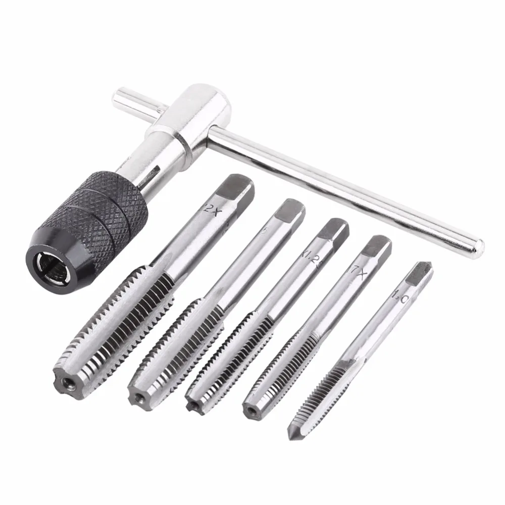 

6PCS/Set Metric Screw Tap & T-shaped Wrench Threading Tapping M6-M12 Hand Tool Kit Tapping Tool Screw Tap Wrench Set