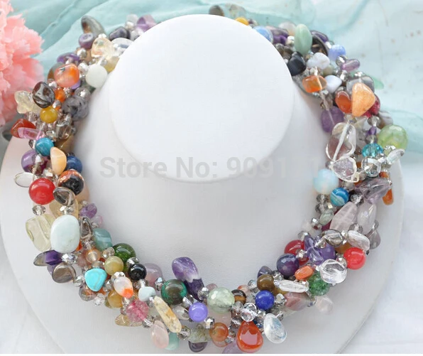

6strands multicolor crystal agate amethyst jade bead necklace