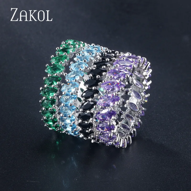 ZAKOL 4 цвета модные свадебные кольца для женщин с кубическим цирконием класса AAA, огранка маркиза, Cz Кристалл, листья, вечерние ювелирные изделия для свадьбы FR345