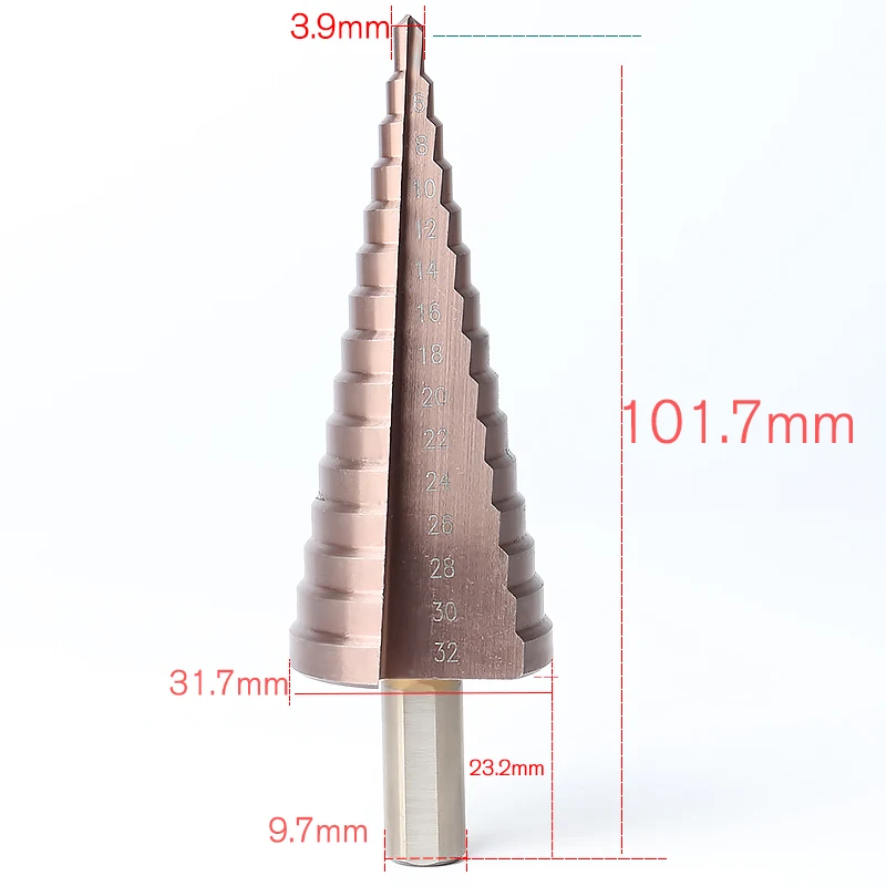 CO / M35 HSS Multifunctional Triangle Shank 4-32MM Straight Groove Metal Step Bit Stainless Steel Hole Woodworking Power Tools CO / M35 HSS Multifunctional Triangle Shank 4-32MM Straight Groove Metal Step Bit Stainless Steel Hole Woodworking Power Tools