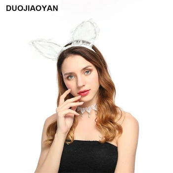 

DUOJIAOYAN Hot Sale Lovely White Lace Headwear Cat Ears Headband Party Hair Band New Fashion Animal Headdress Accessories