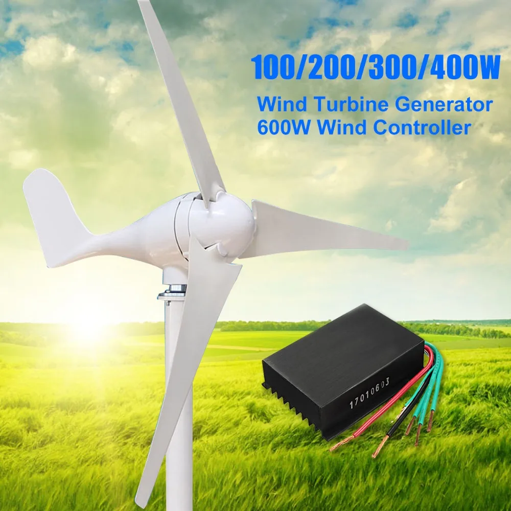 

100W/200W/300W/400W Mini Wind Turbine Generator DC 12V/24V Wind Power Permanent Magnet Generator + 600W Wind Energy Controller