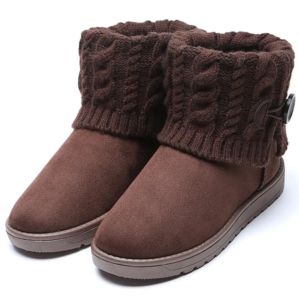 Женские зимние ботинки; зимние теплые шерстяные ботильоны на толстой подошве; хлопковая обувь на меху с пряжкой на платформе; женские удобные ботинки; Botas Mujer Zapatos - Цвет: Brown