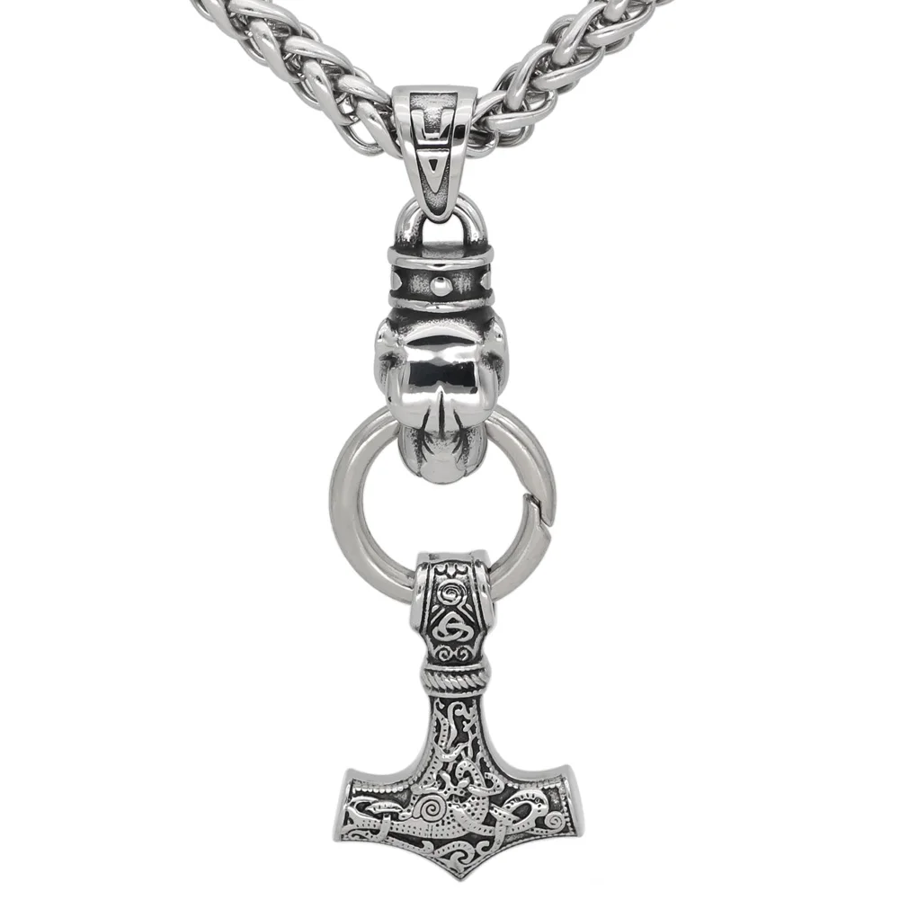 Мужская голова Волка odin из нержавеющей стали с молотком thor MJOLNIR амулет узелком