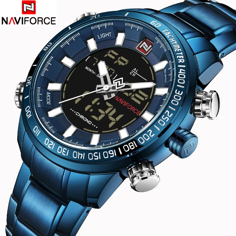 Kaufen NAVIFORCE Top Marke Männer Military Sport Uhren Herren LED Analog Digital Uhr Männlichen Armee Edelstahl Quarz Uhr Relogio Masculino