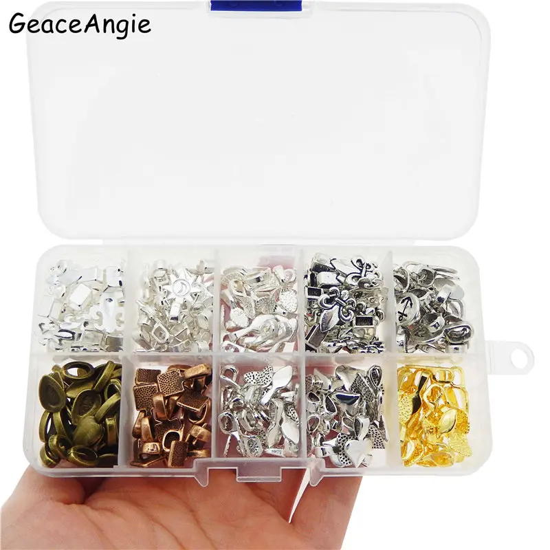 GraceAngie 200pcs/box 10 Styles Mixed Color Alloy Charms Glue On Bail Pendant For Necklace Jewelry Making DIY Accessory Gifts | Украшения и