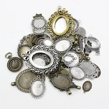 

200g/lot Mix Styles Antique Silver Cameo/Glass/Cabochon Frame bezel Settings,DIY-Accessory Pendant Charm(fit10x14-30x40mm)K04606