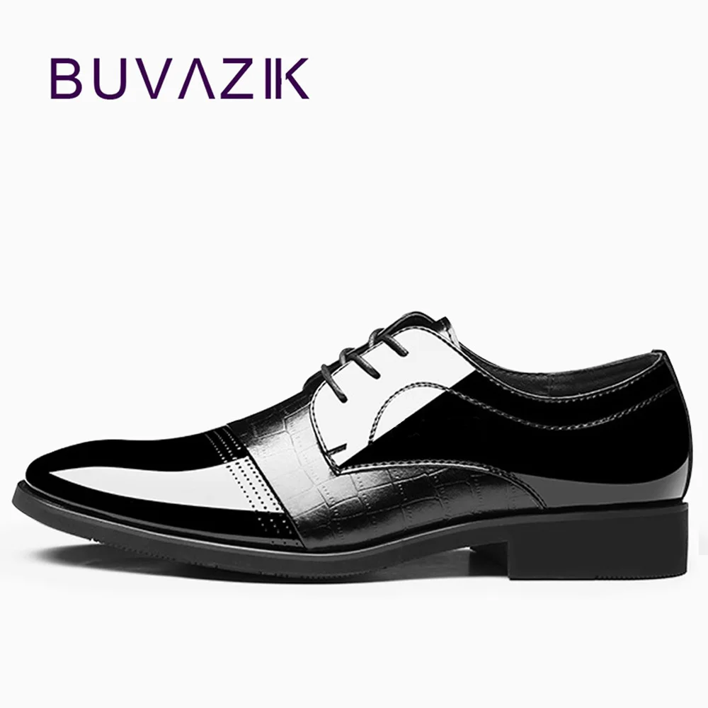 New 2018 black shiny oxfords microfiber shoes for men lace up fashion ...