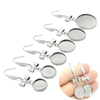 

10pcs Stainless Steel Earring Wire Hook with 12mm Blank Pendant Cabochon Tray Lever Back Hoop Ear Stud Component Earring