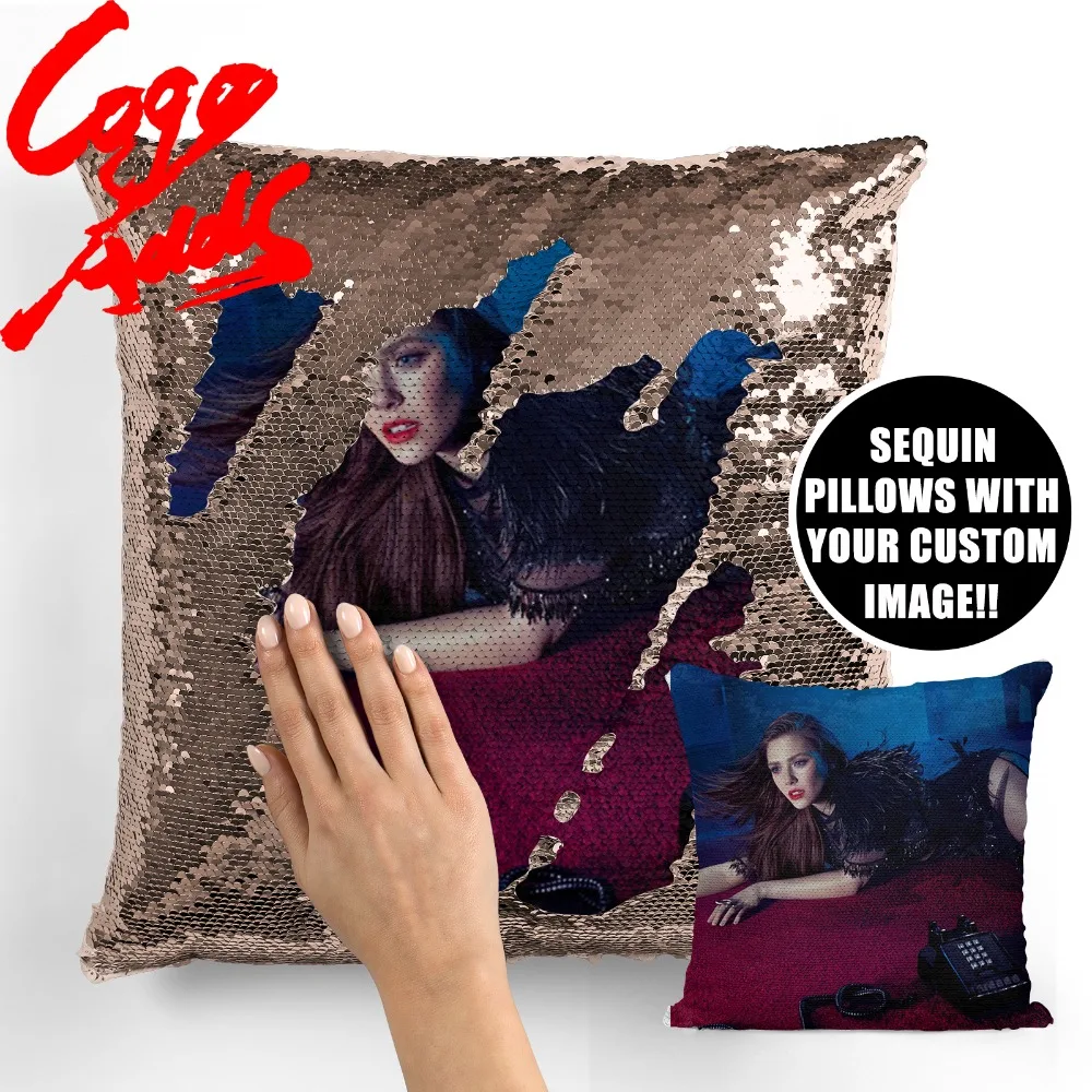 

Elizabeth Olsen wedding birthday party photo sequin cushion cover custom image reversible sequin mermaid pillowcase