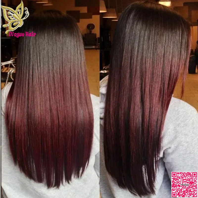 Burgundy Ombre Lace Front Wig Human Hair Virgin Brazilian Silky