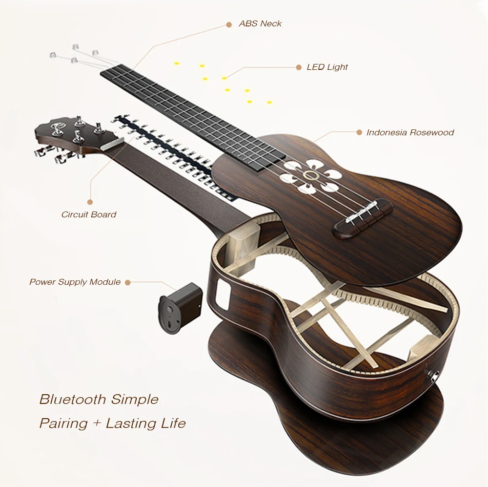 Populele S1 23 Inch Smart Ukulele Wooden Guitar Fashion Design With Indicator LED Light For Beginner