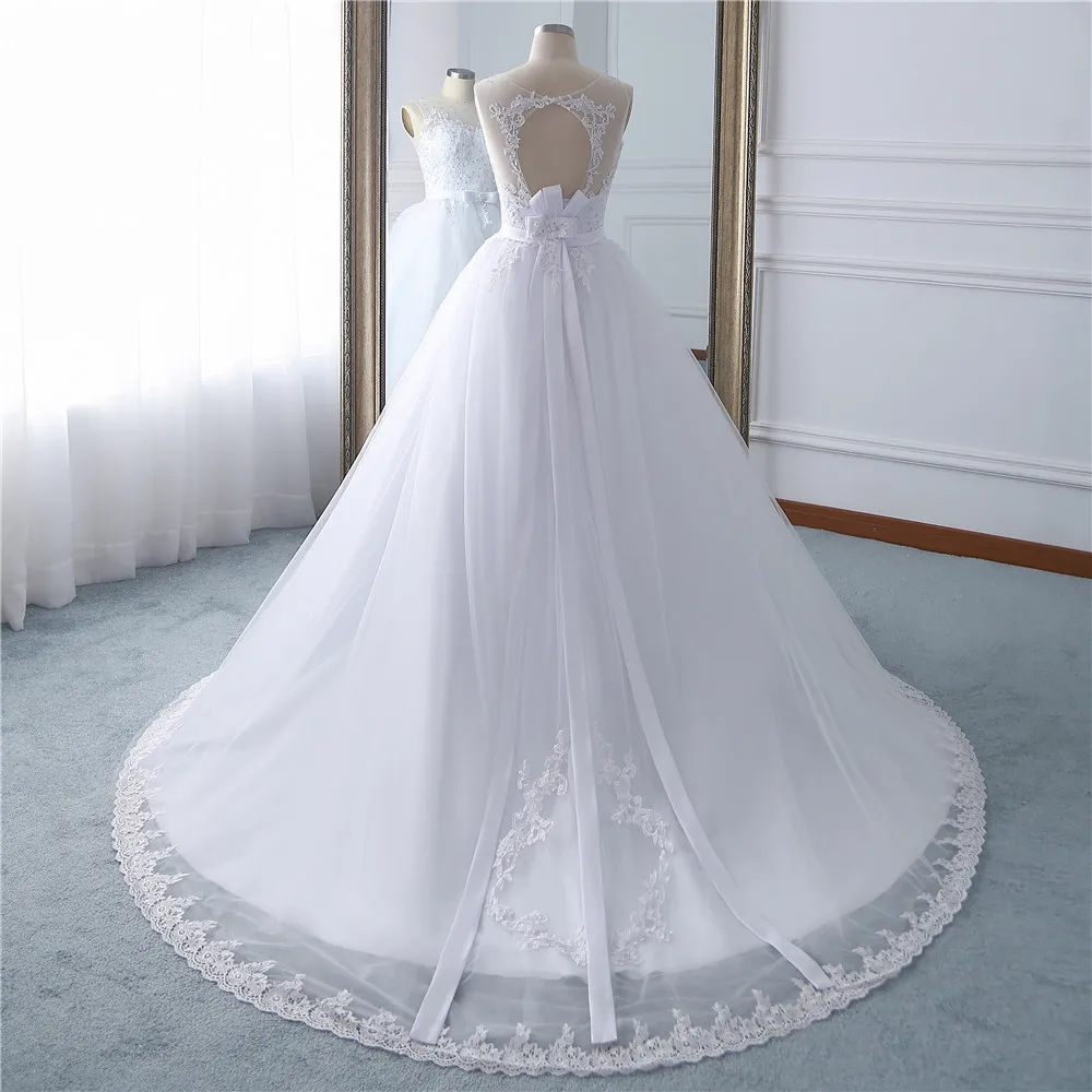 Fansmile Тюль Mariage Vestido De Noiva белые кружевные свадебные платья размера плюс Длинный Шлейф Свадебные платья невесты платье FSM-454T