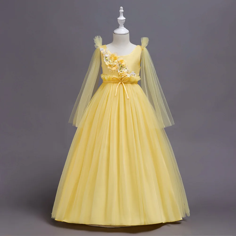 2019 New Design Tulled Formal Flower Kids Dresses Yellow Lavender Mint Green Pink Mesh Ruffles Children Party Gowns Wear | Детская