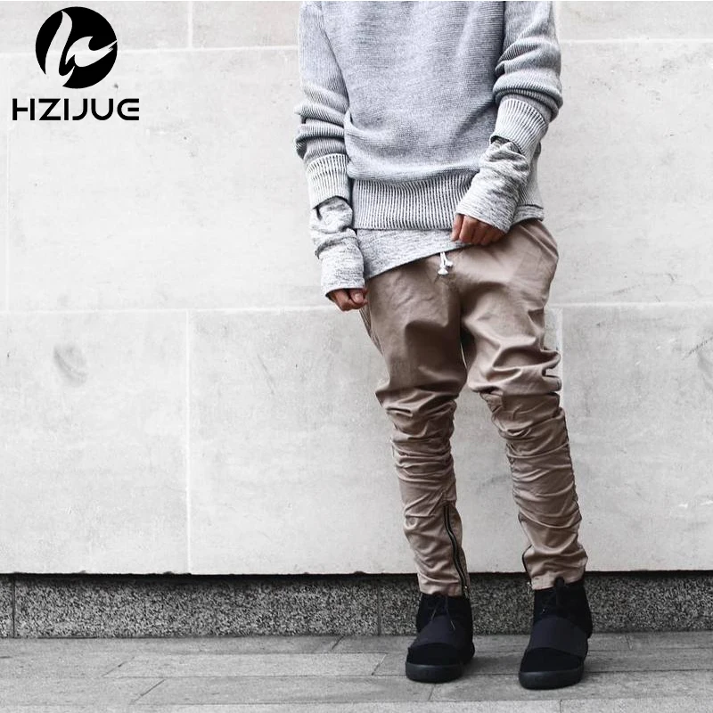 

HZIJUE 2018 fashion trousers brand Saint Manshion Side Zipper men slim Boost Casual jogger Pants Khiki Black Green