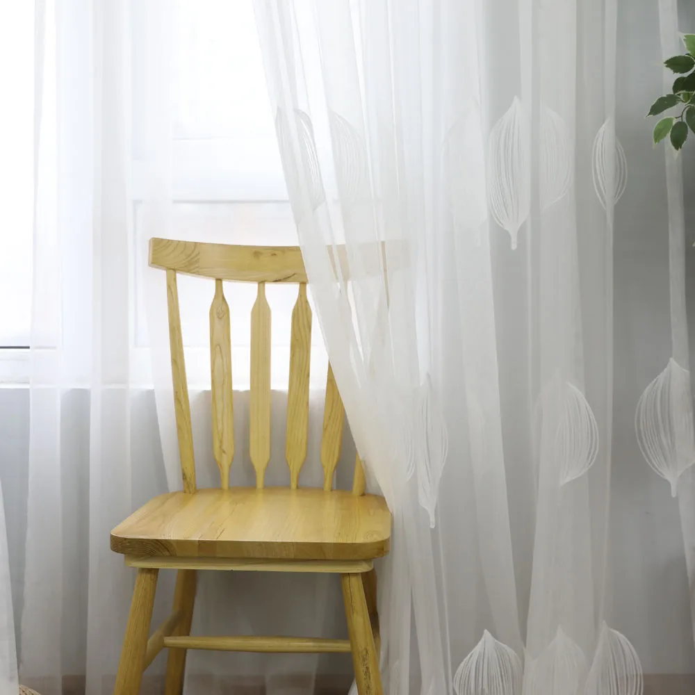 Однотонная белая Тюлевая занавеска Tiyana с вышивкой для гостиной, прозрачная вуаль для спальни, Современный домашний декор, p063& 40