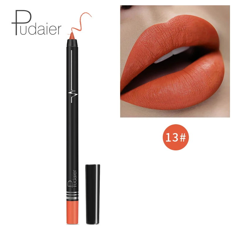 Pudaier макияж губ matte lip liner pencil waterpoof долговечный пикантные красные открытые помада ручка контур губ комплект серый, черный цвет PD013 - Цвет: 13