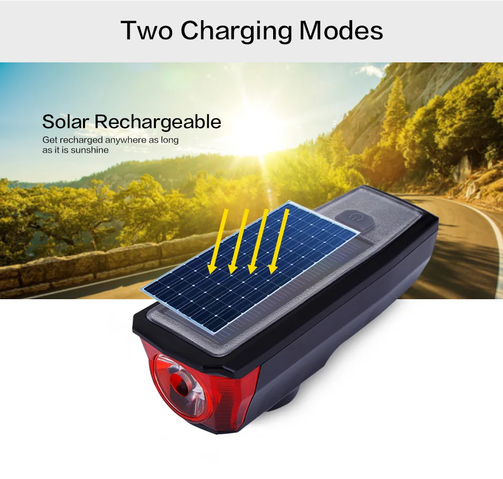 Perfect Rechargeable USB Bicycle Light Bike Front Rear Light Tail Lamp 140dB Horn Solar Energy Headlight For Cycling 4 Perfect Rechargeable USB Bicycle Light Bike Front Rear Light Tail Lamp 140dB Horn Solar Energy Headlight For Cycling 4