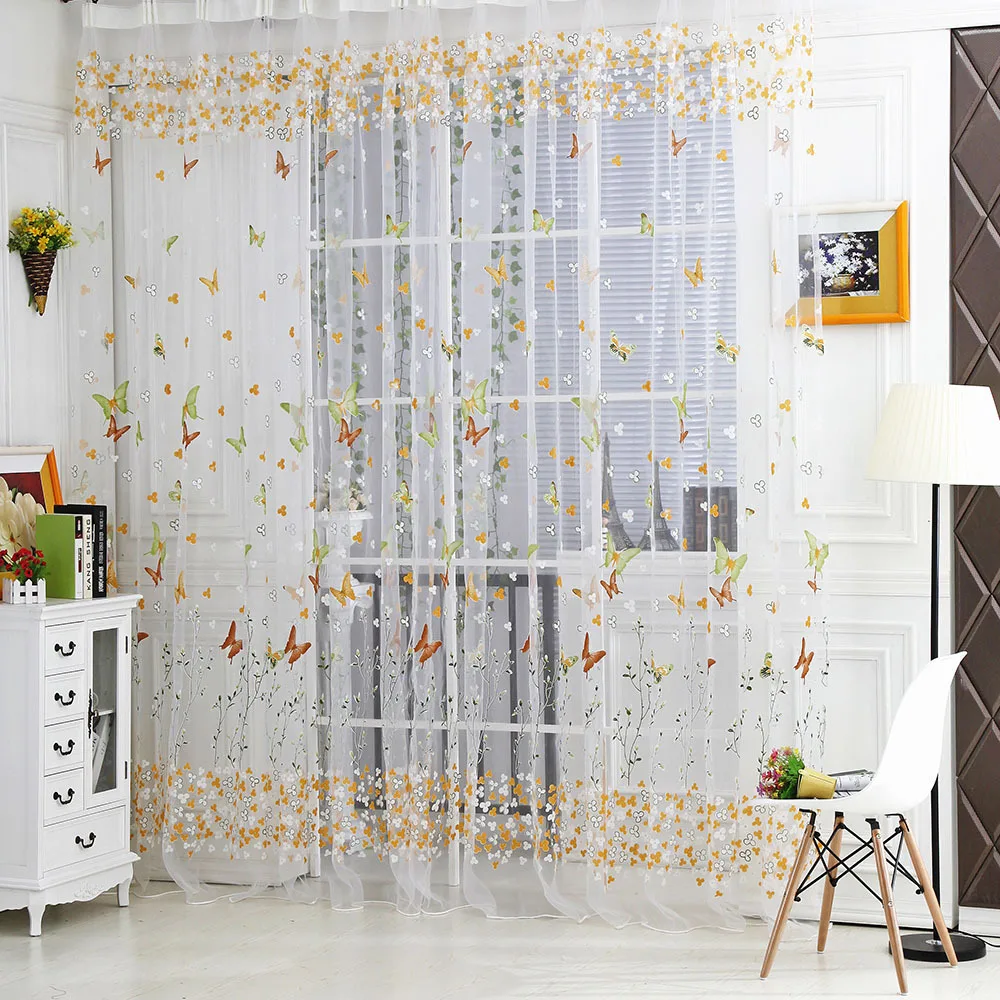Colorful Buttefly Door Window Curtain Drape Sheer Valance 1x2M