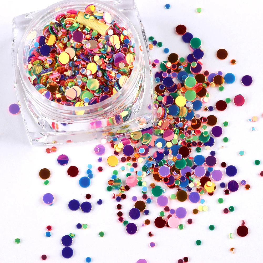 

1 Box Mixed Size Round Shaped Nail Art Sequins Flakes Purple Multi-color Nail Stickers Decoration Manicure Tips DIY Accessories