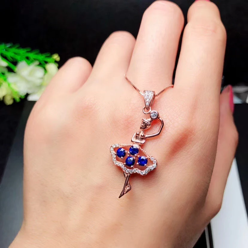 Mode danse fille naturel bleu saphir gemme pendentif colliers naturel pierre gemme pendentif S925 a