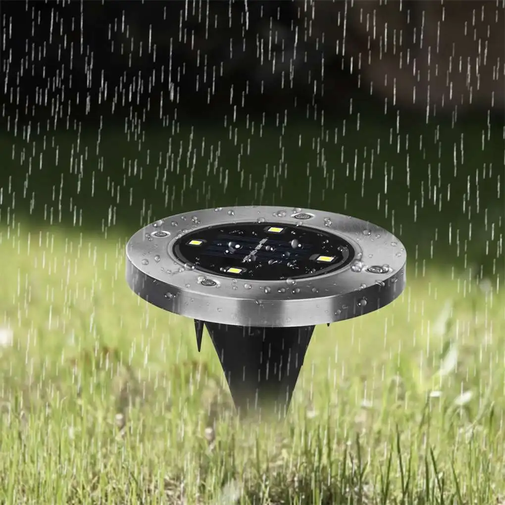 

2pcs Stainless Steel 4 LED Solar Ground Buried Lamp IP44 Waterproof Outdoor Pathway Spike Round Garden Lights