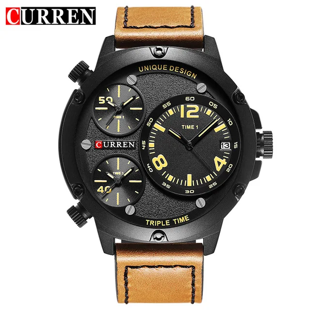 

NEW CURREN 8262 Men's Business Quartz Watch Multiple time zones Auto Date Top Luxury Brand Fashion & Casual sports Wrist Displa