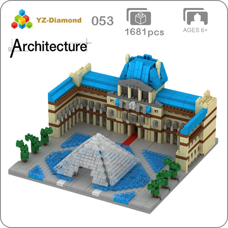 YZ 054 World Famous Architecture Paris Louvre Museum 3D Model Mini Diamond Micro Building Nano Blocks Bricks Assembly Toy Gift | Игрушки и