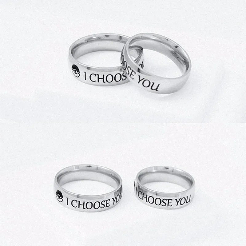 Couples Stainless Steel Rings Promise Ring For Pokemon Fans Man Woman Jewelry
